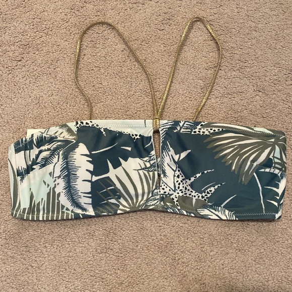 NWT two-piece bikini bandeau keyhole & high waist cheeky green palm aerie swim - Picture 6 of 9